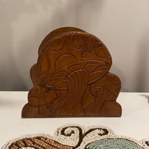 Boho vintage wooden napkin holder mushroom